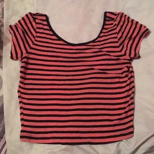 Neon pink striped crop top